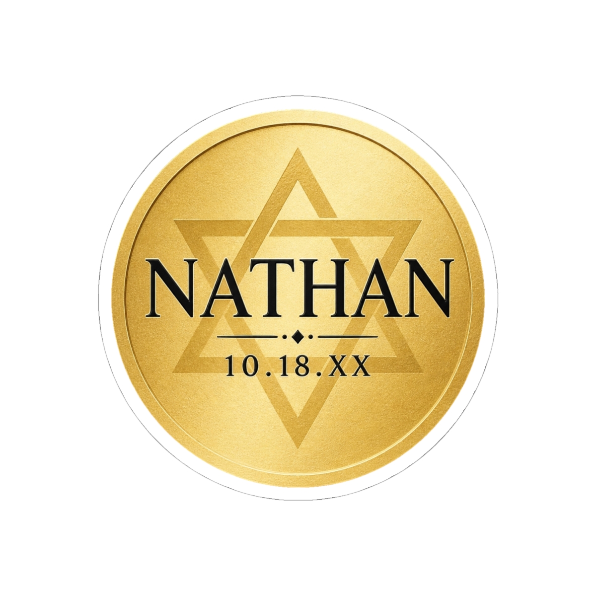 Gold Bar Mitzvah Bat Mitzvah Star of David Name Classic Round Sticker | DavsD - alternate angle 1, merchandise