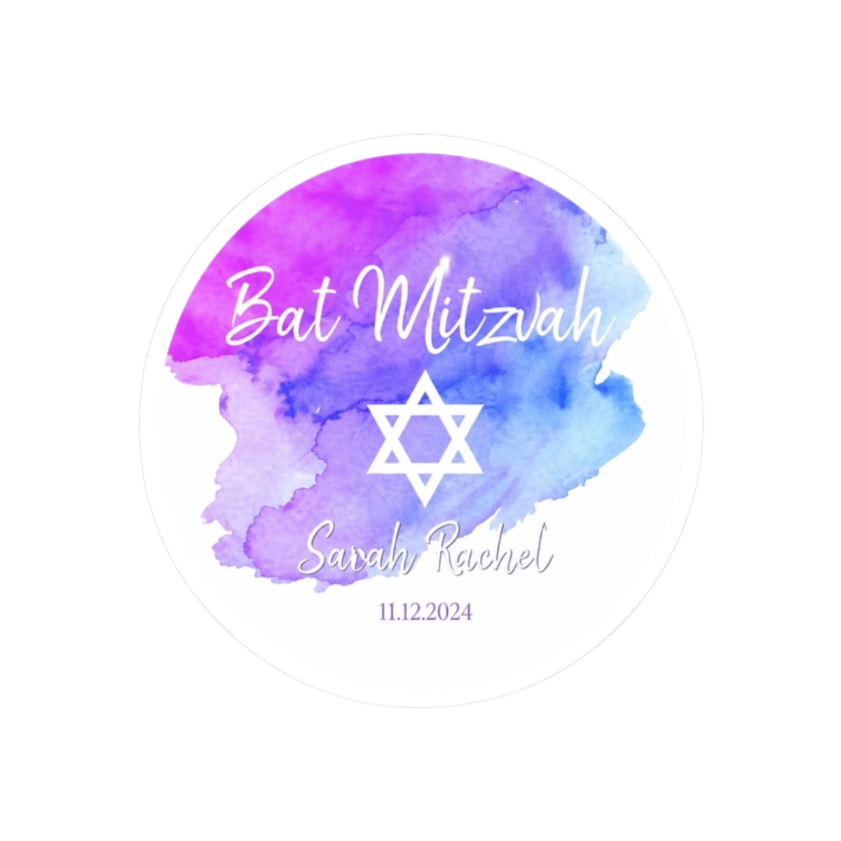 Watercolor Blue Purple Star of David Bat Mitzvah Classic Round Sticker | DavsD - alternate angle 3, merchandise
