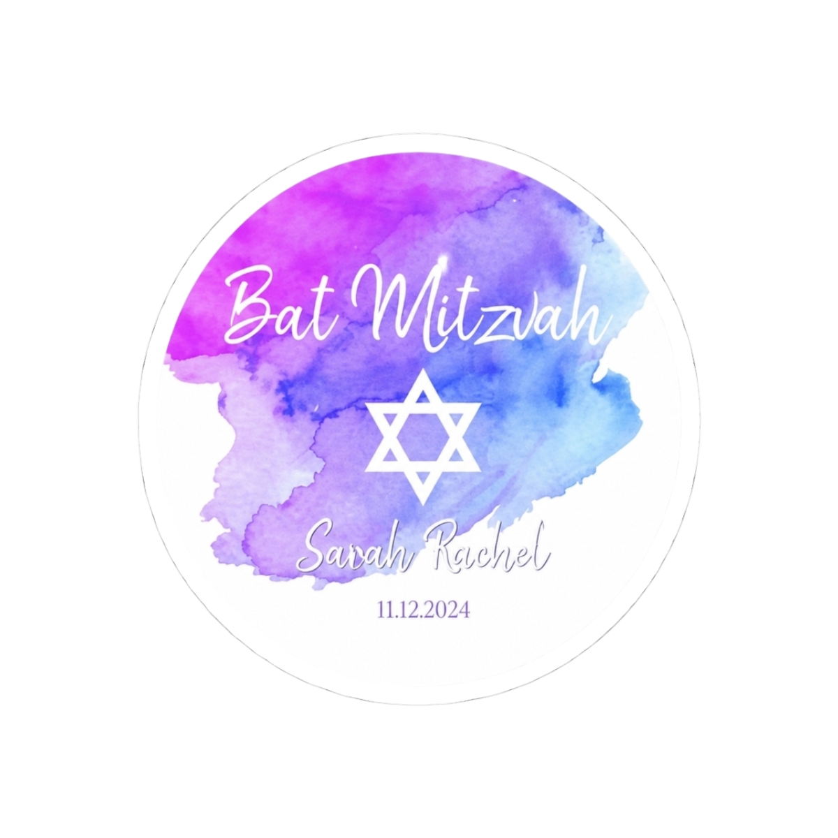 Watercolor Blue Purple Star of David Bat Mitzvah Classic Round Sticker | DavsD