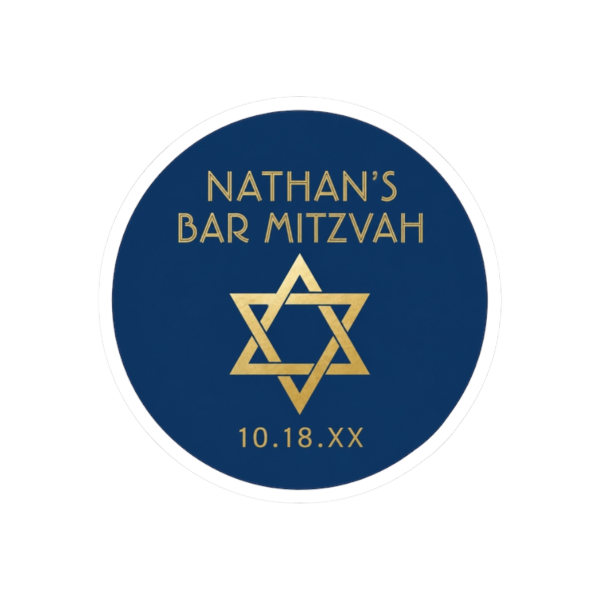 Bar Mitzvah Navy Blue & Gold Star of David Name Classic Round Sticker | DavsD - alternate angle 3, merchandise