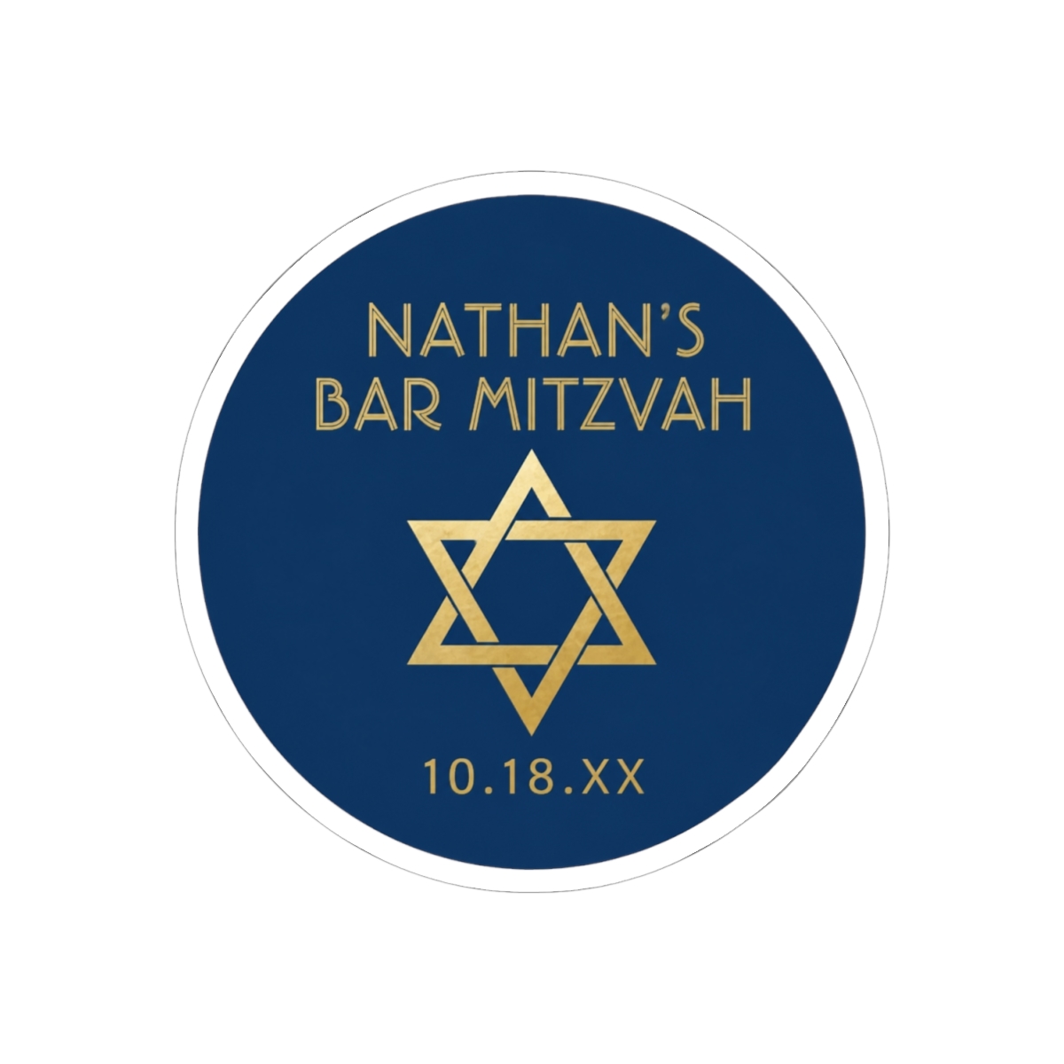 Bar Mitzvah Navy Blue & Gold Star of David Name Classic Round Sticker | DavsD - alternate angle 1, merchandise