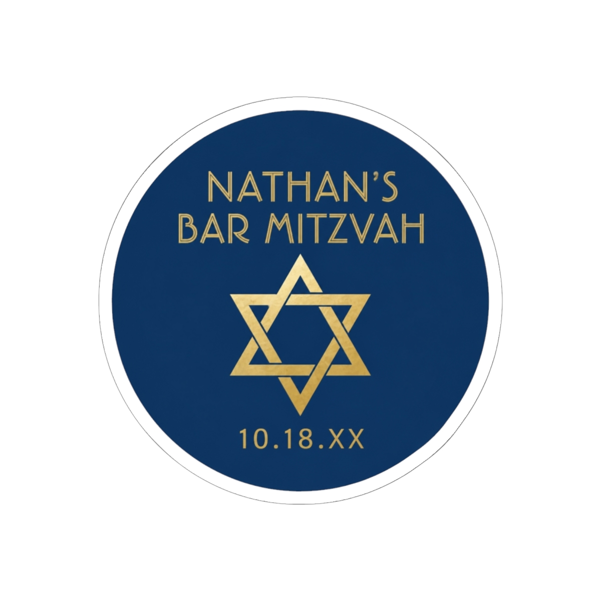 Bar Mitzvah Navy Blue & Gold Star of David Name Classic Round Sticker | DavsD