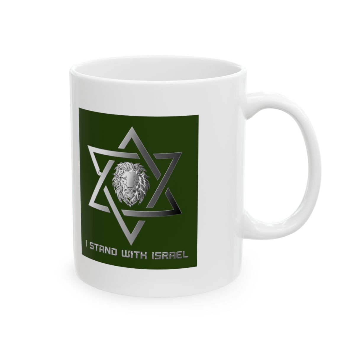 Lion of Judah, I Stand With Israel, Jewish Star of David Ceramic Mug, Black/White, 15oz | DavsD