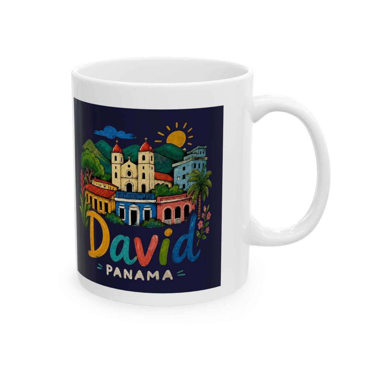 Hand Drawn David Panama Travel Souvenir Landmark Gift Ceramic Mug, Black/White, 15oz | DavsD
