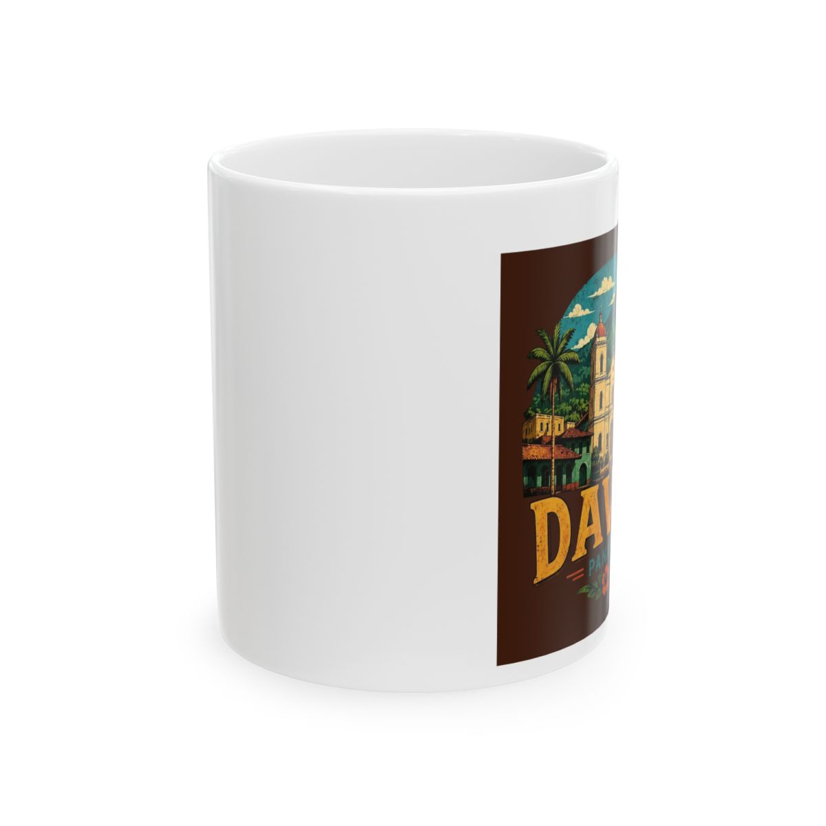 Vintage David Panama Travel Souvenir Landmark Gift Ceramic Mug, Light Green/White, 11oz | DavsD - alternate angle 1, merchandise