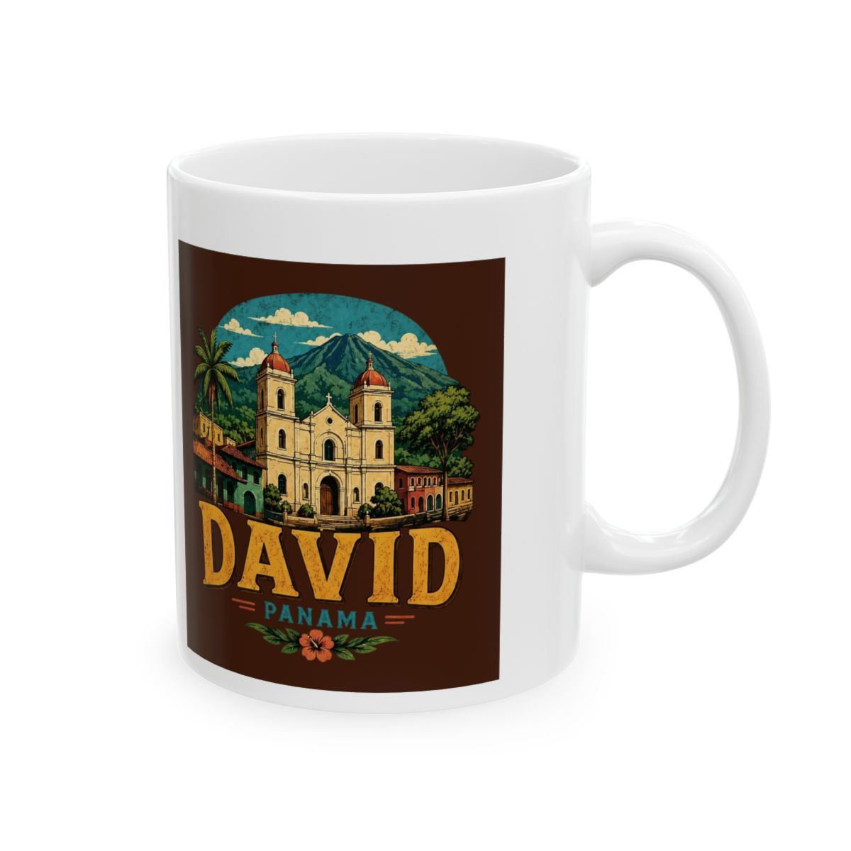 Vintage David Panama Travel Souvenir Landmark Gift Ceramic Mug, Light Green/White, 11oz | DavsD